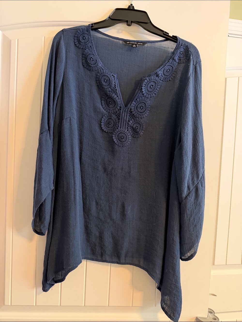 Zac & Rachel Indigo Crochet V-Neck Tunic